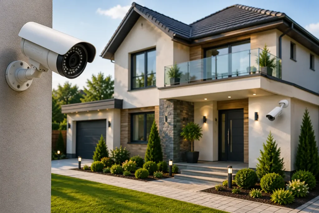 Home CCTV system with security cameras protecting a residential property