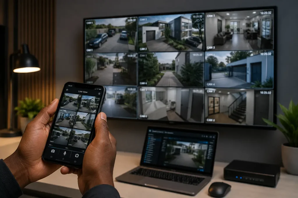 Remote CCTV monitoring system with mobile phone and security camera live view