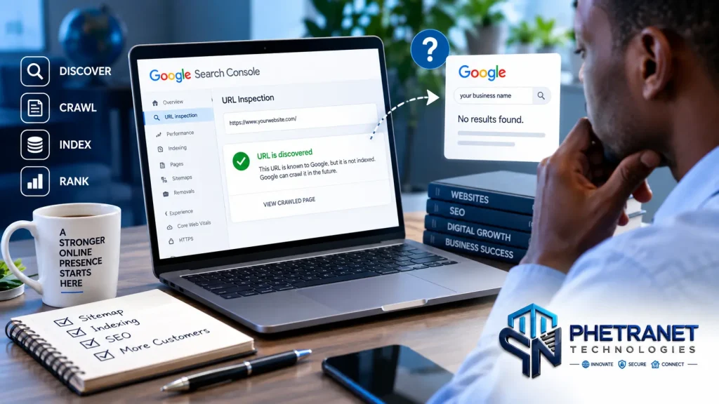 Google Search Console showing a website discovered but not indexed in Google Search